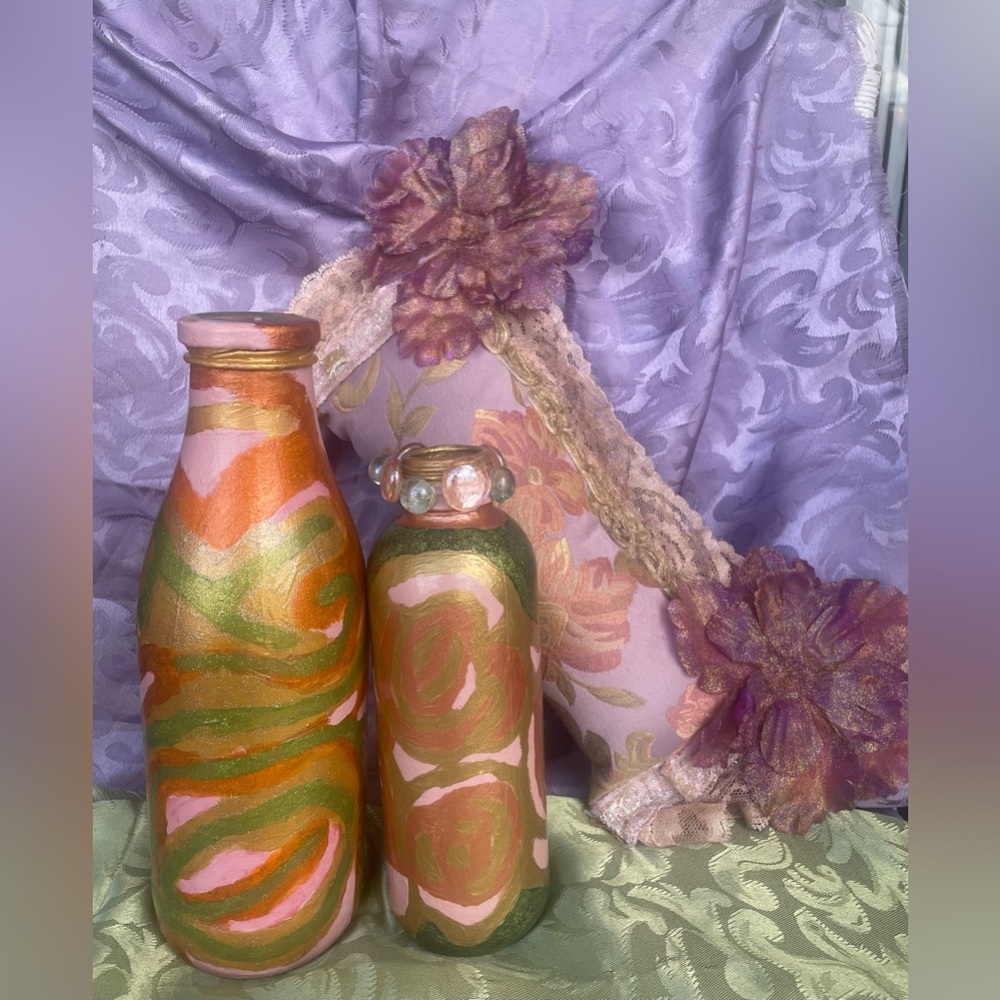 Hand Crafted Tea Flower Mysteries Gypsy Bottles &Pillow Set Passion Flower Aroma